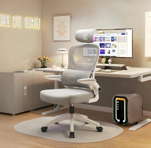 Gaming Chair Computer Chair with FabricOffice Chair with Armrest & Adjustable Seat Ergonomic Video Game Chair with Neck and Massage Lumbar Support (White&Gray)