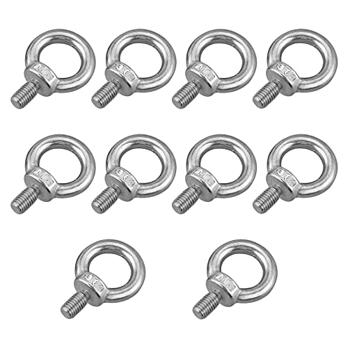 Kamtop 10 tornillos de anillo de acero inoxidable 304 M8 de anillo de ojo de perno de ojo, tuerca de anillo, anillos de elevación para grúa, columpio DIY Boxsack-Fix, perfil de aluminio