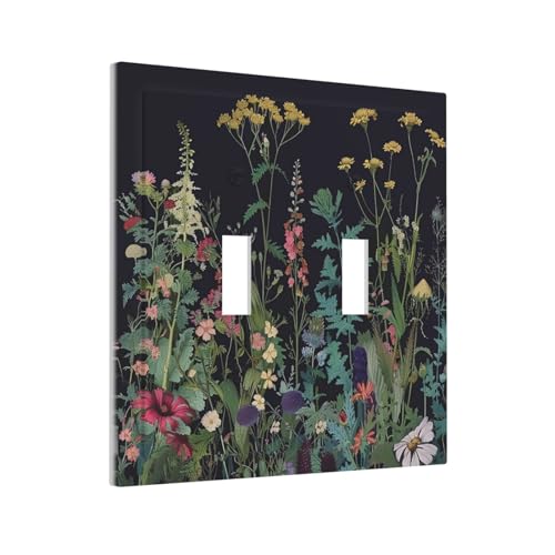Tewujay TEWUJAY2403 Light Switch Cover Boho Wildflowers Herbs Floral 2 Gang Wall Plate Double Light Switch Plate Toggle Decorative Outlet Covers Electrical Switchplate thumb #1