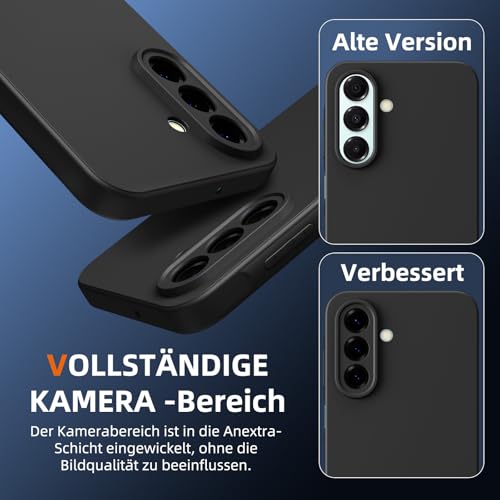 Olgary Silikon Hülle für Samsung Galaxy A16 4G/5G Hülle, 1 Handyhülle mit 2 Stück Panzer Schutz Glas, Weiche TPU Slim Case, Militärischer Schutz Kratzfest Stoßfest Schutzhülle Cover, Schwarz