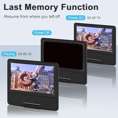 Image of HOPYOP 9 inch Portable DVD Player for Kids and Car, 7 inch Swivel Screen with 4-6 Hours Built-in Battery, Car DVD Player with Dual Speakers, Support Sync Screen to TV, USB /SD /Multiple Disc Formats