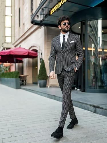 Men 3 Piece Pinstripe Suit Double Breasted Suit Vest Notched Lapel Wedding Party Blazer Vest & Pants Set3