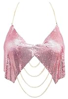 SEAUR Pailletten Metallic Top für Frauen Origineller Bikini-BH Nachtclub Körperhängekette Halter Crop-Top mit Brustaufklebern Roségold M