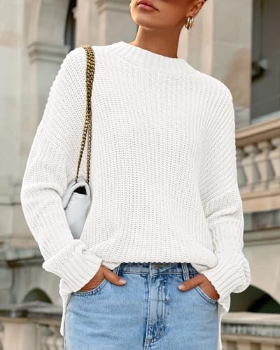 Zenlonr Women Long Sleeve Sweaters 2025 Fall Winter Ribbed Knit Pullover Sweater Casual Loose Crewneck Split Jumper Tops3