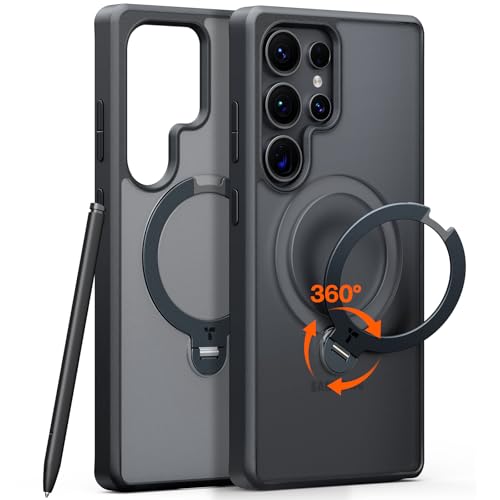 Image of TORRAS 360 Spin Magnetic Stand for Samsung Galaxy S25 Ultra Case, Fit for Magsafe, Military Grade Slim Protective S25 Ultra Case with Kickstand & Ring Holder, Ostand Spin, Translucent Frosted Black