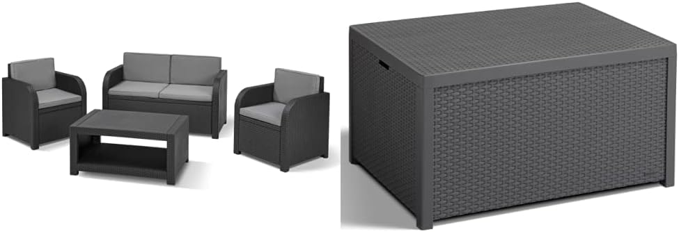 KeterModena Garden Furniture Lounge Set & Allibert Arica Outdoor Storage Box - Graphite