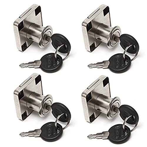 4 Pcs Cabinet Lock Key Drawer Desk Lock Zinc Alloy Wardrobe Furniture Cabinet Locker Door Hardware Lock with 8 Key (Black)