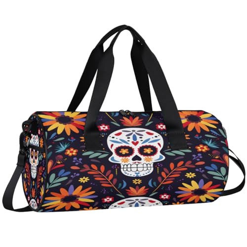 Skull Flower Leaf Travel Gym Bag Waterproof Sport Dance Bag for Women Men Portable Gymnastics Duffel Bags Canvas Tote Carry on Handbag for Workout Overnight Weekender
