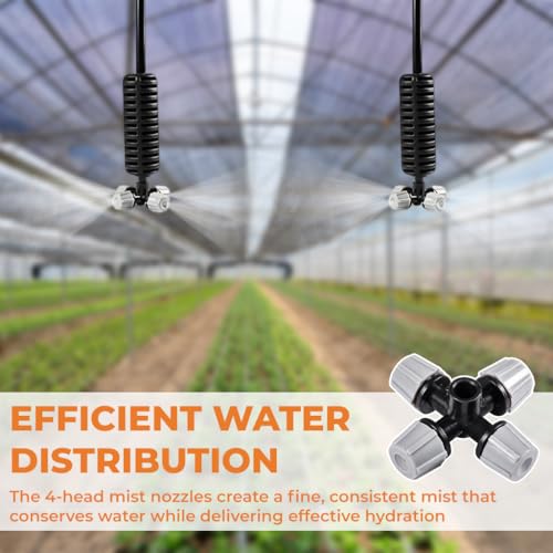 Image of HASTHIP 10 Pcs Misting Nozzles 4-Head Mist Watering Nozzles with 50cm Pipe, Garden & Greenhouse Cooling, Humidifying, and Plant Irrigation System