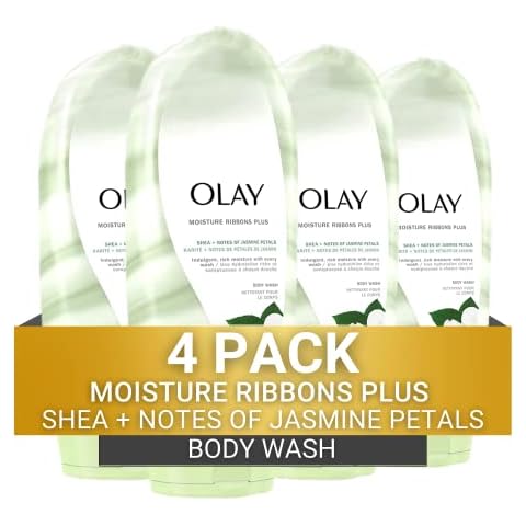 Olay Moisture Ribbons Body Wash with Shea and Jasmine Petals, 18 fl oz, Pack of 4 Cover