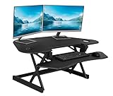 Rocelco 46" Height Adjustable Corner Standing Desk Converter with AC Outlet and USB Charger - Sit Stand Up Dual Monitor Tabletop Riser Workstation - Large Keyboard Tray - Black (R CADRB-46-ACUSB)