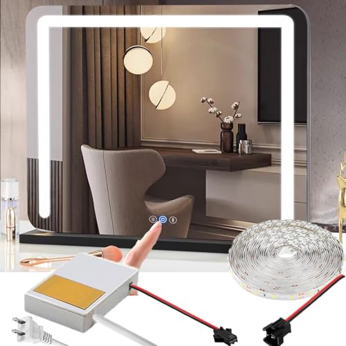 Image of LED Vanity Lights for Mirror Stick on with LED Strip, 6.56ft 3000K 6500K Brightness Adjustable Touch Control Vanity Mirror Lights for Makeup Dressing Room Bathroom