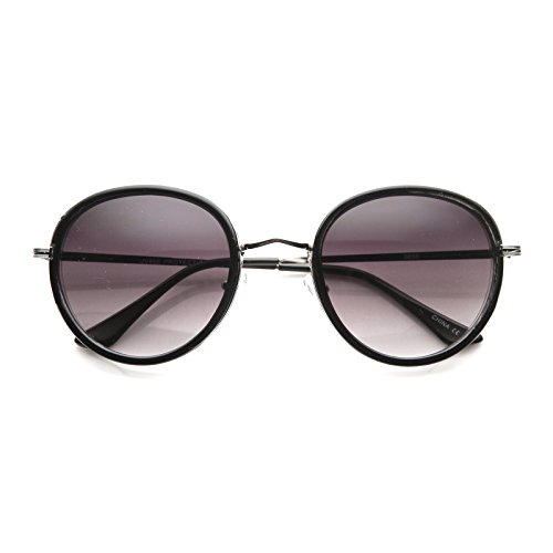zeroUV Vintage Inspired Unique Full Side Cover Rim Metal Temple Round Sunglasses