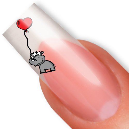 Nailart NAIL TATTOO STICKER - comic / cartoon / rhino - gray / black / red
