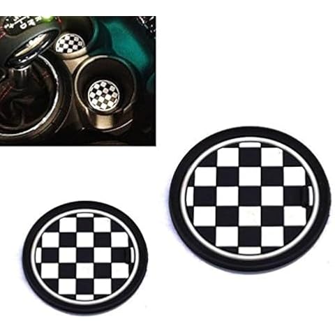 VCiiC (2 73mm Black/White Checkered Checkerboard Pattern Soft Silicone Cup Holder Coasters for Mini Cooper R55 R56 R57 R58 R59 Front Cup Holders Cover