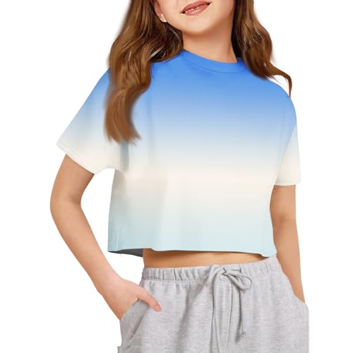 Girls Summer Shirts Cropped Short Sleeve Trendy Striped Clothes 2025 Vacation Beach Tops Crew Neck Blouses 2-14 Years