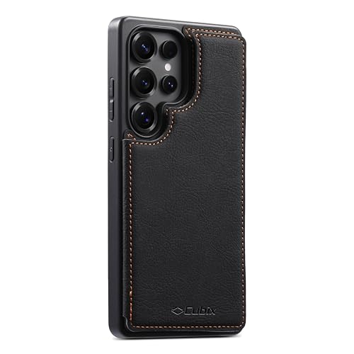 Image of Cubix Wallet Series Back Cover Case for Samsung Galaxy S25 Ultra | PU Leather Card Holder Flip Cover | 2 Card Slots | Slim TPU Shockproof Design | Camera Protection (Black)