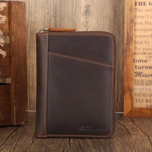 Polare Full Grain Leather Dual Passport Wallet and RFID Blocking Bifold Passport Cover Travel Document Organizer Holder 2 Passports (Dark Brown)3