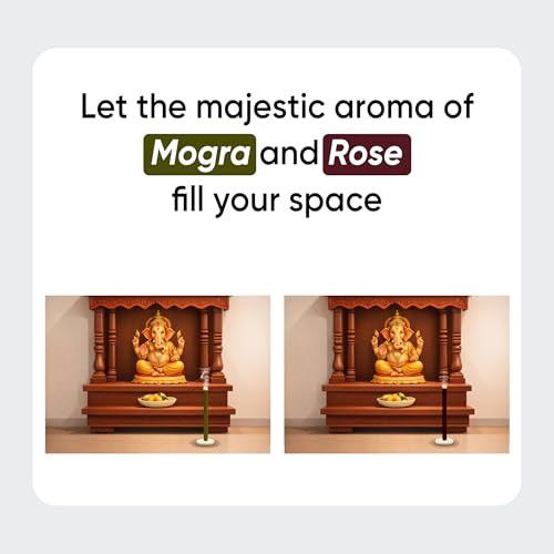Image of Dhoop Sticks Pack of 2 (Rose and Mogra) I 80 Long Sticks I No Bamboo I No Charcoal I Puja Dhoop Sticks with Dharma Rath Chakra Dhoop Stand