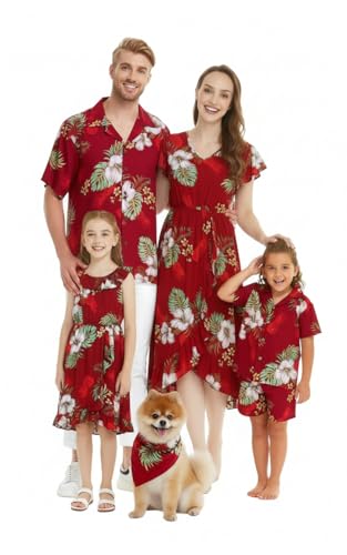 Image of Matchable Family Hawaiian Luau Men Women Girl Boy Clothes in Pineapple Garden Burgundy