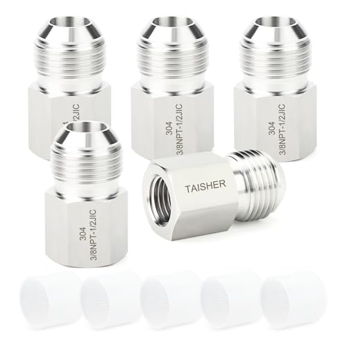 Image of 5PCS Forging of 304 Stainless Steel JIC Flare Tube Fittings, 1 /2 inch JIC Male x 3 /8 inch NPT Female, Half Union