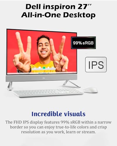 Image of Dell 27 All-in-One Desktop Computer PC - 32GB RAM, 1TB SSD, 27 inch FHD IPS Touchscreen, Intel 7-150U CPU (up to 5.4GHz), GeForce MX570A, Wireless KB & Mouse, Wi-Fi 6E, Bluetooth, Win 11 Pro