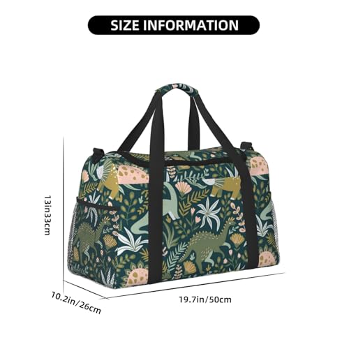 Cute dinosaur print Large Canvas Travel Duffel Bag Weekender Bags for Women Overnight Bag Carry On Tote Bag4