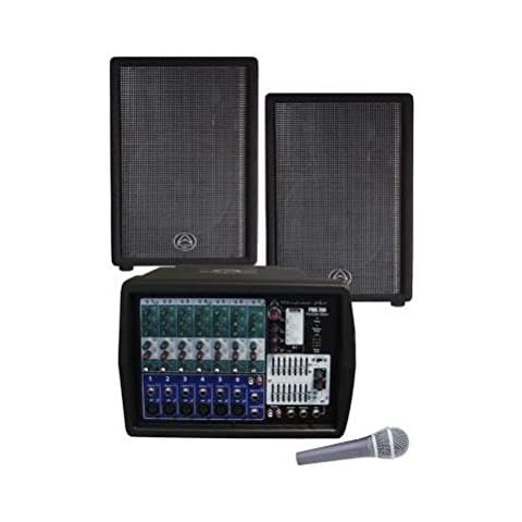 Wharfedale Pro PMX700 System Powered Mixer 2x 12 inch PA Speakers and Microphone Cover