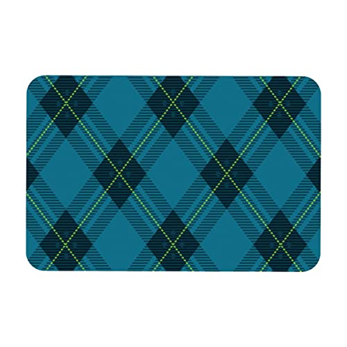 Lorvies Tartan Plaid Cross Blue Pattern Indoor Door Mat, Non-Slip Absorbent Doormat Inside Floor Mats Area Rug For Entryway, Machine Washable Entrance Rug Outdoor 20X47 #TOP14
