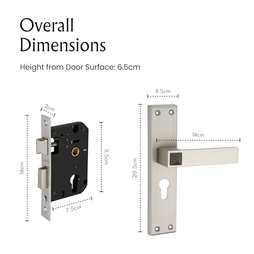 Image of LAPO Mortise Door Lock for Home Main Door & Bedroom with Handle - 45x45mm Body - 3 Brass Keys - Heavy-Duty 60mm Cylinder - Left-Right Fit 30-50mm Door Home Office Hotel | Matt Finish | CY-132