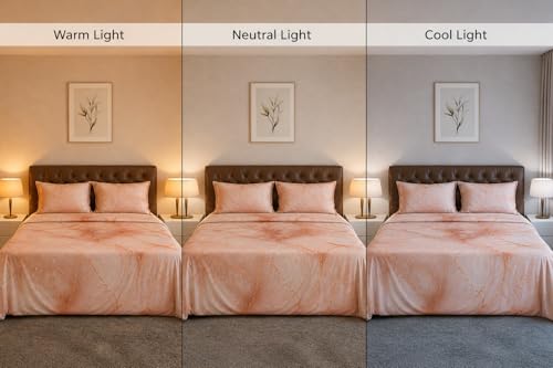 Image of Print Story 300tc 100% Cotton Double Size Flat Bedsheet - Peach Marble Dream | Marble Design Cotton Bedsheet for Double Bed with Pillow Covers