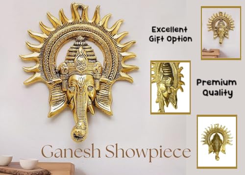 Image of CraftVatika Ganpati Golden Metal Sun Decorative Ganesha Wall Hanging Diwali Decoration Items for Home Decor Gift Diwali Housewarming Ganesha Statue Wall Art Decorative Showpiece for Wall Decor Home