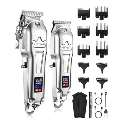 Ufree Professional Hair Clippers + Trimmer Kit, Cordless Barber Clippers T Outliner Trimmer Haircut Kit, Bread Grooming Shaving Kit for Men, Shaver for Men, Fade Clippers for Hair Cutting Kit (Silver)
