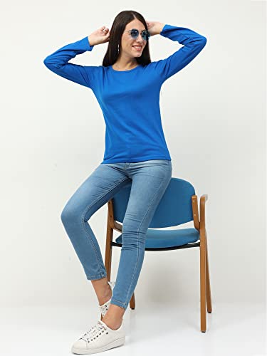 Image of FLEXIMAA Women's Cotton Plain Round Neck Full Sleeve T-Shirt