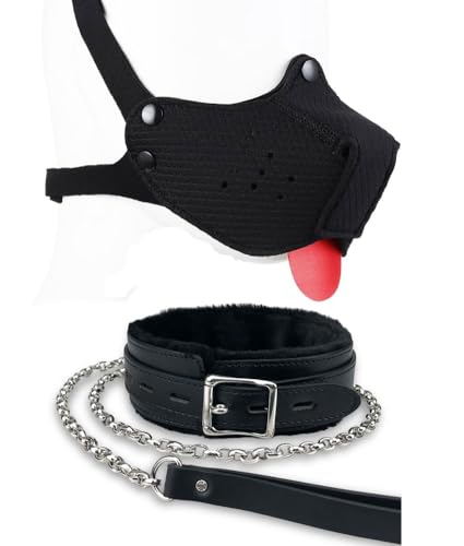 Neoprene Puppy Face Muzzle Dog Hood Mask Play Hoods Pup Play Gear Mask (Black, One Size)