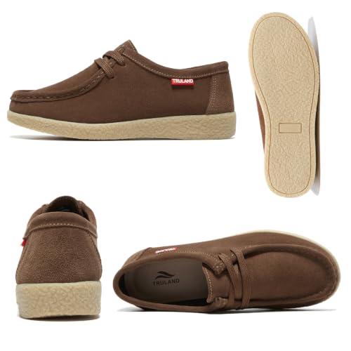 Image of TRULAND Leather Oxford Shoes for Women - Suede Lace Up Moc Toe Low Platform Flat Wallabees Shoes