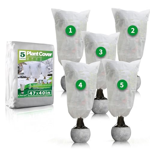 Avalution Plant Covers Freeze Protection, 5 Packs Frost Cloths for Outdoor Plants, 40