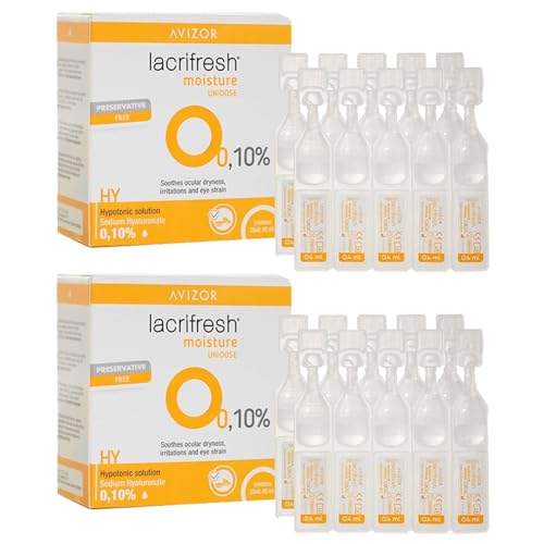 Avizor Lacrifresh Moisture Pack 2 Cajas de 20 x 0,4ml - 40 Monodosis - Hidratación Ocular Instantánea con Hialuronato de Sodio al 0,10%- Alivio Duradero - Sequedad Ocular Ambiental