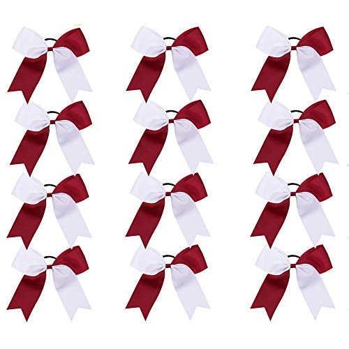 Oaoleer 12pcs 6inch Large Cheer Hair Bows for Cheerleading Teen Girls High School College Sports (Dark Maroon/White)