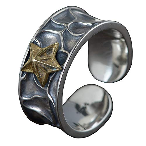 Anillo Abierto Mujer,Anillo Ajustable De Plata 925 Retro Estrella Dorada De Cinco Puntas Gótico Punk Anillo Abierto Joyería Romántica Regalo para Niña Mujer Compromiso De Pareja Boda Anillo De E Cover