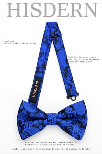 Image of HISDERN Bow Ties for Men Paisley Floral Pre-tied Bowtie Pocket Square Set Men's Formal Bow Ties Wedding Party