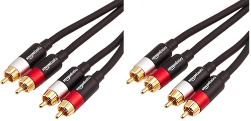 Image of Amazon Basics 2 RCA Stereo Audio Cable for Hi-Fi System, Amplifier, Active Speakers or Subwoofer with Gold-Plated Plugs, Digital Audio Compatible, 4 Feet, Black (Pack of 2)
