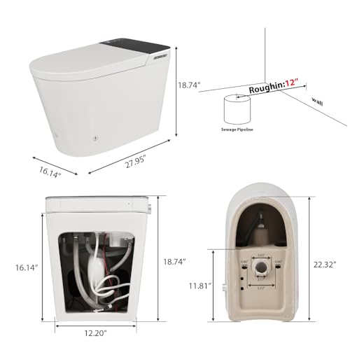 Inodoro Inteligente con Bidé Integrado y Asiento Calefactable, Descarga Automática, Control por Sensor de Pie, Secador de Aire Caliente, Temperatura y Presión de Agua Ajustables, Blanco miniatura 2