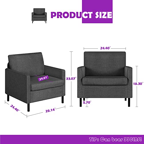 Tyboatle Modern Upholstered Linen Fabric Accent Arm Chairs, Living Room Single Sofa Chair With Metal Legs, Comfy Reading Lounge Armchair For Small Spaces, Apartment, Bedroom, Office (Dark Grey) #TOP2