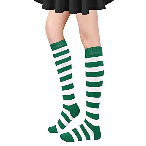 Image of DOOVID Casual Knee High Socks for Women Tube Socks Elasticity Athletic Socks Thin Stripe Knee High Stockings