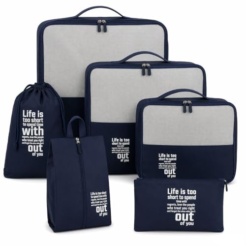 Travel Packing Cubes Set of 6,Compression Storage Bags, Luggage Organizer Bags with Mesh Top,Travel Organizer for Clothes,Shoes and Toiletries,Lightweight Travel Accessories,Navy Blue