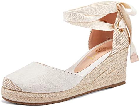 Womens Espadrille Wedge Sandals Lace Up Platform Closed Toe Summer Comfy Sandals