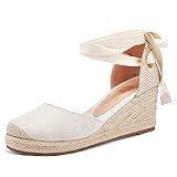 Womens Espadrille Wedge Sandals Lace Up Platform Closed Toe Summer Comfy Sandals