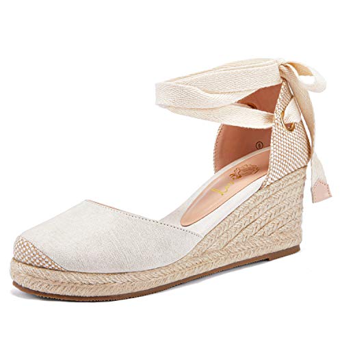Ruanyu Womens Platform Espadrille Sandals Lace Up Closed Toe Summer Wedge Sandals
