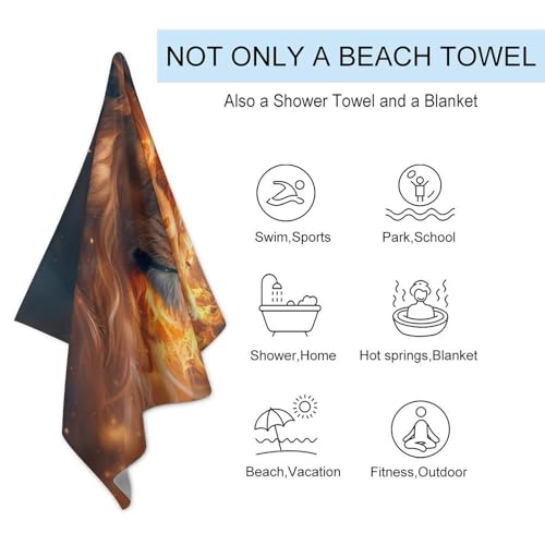 Serviette de plage facile à ranger lion pour sac encombré